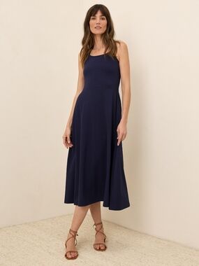 Pact Fit & Flare Organic Cotton Midi Dress, Eclipse Purple, Large